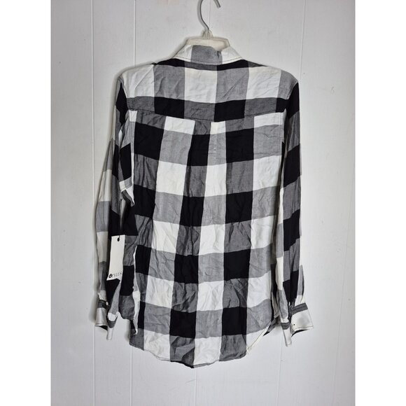 NWT STYLUS Buffalo Ivory/Black Plaid Long Sleeve Button Up Shirt Women's Size M - Picture 8 of 11